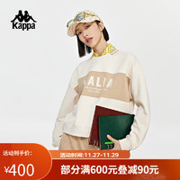 卡帕（Kappa）复古运动套头衫2023女短款针织卫衣拉绒字母长袖K0D82WT05 桦木白-0114 XL