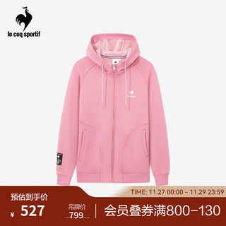 乐卡克（Le coq sportif）法国公鸡男女款2023带帽拉链开衫加绒卫衣套头衫CB-5650234 复古粉/LLS M