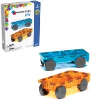MAGNA-TILES Magna Tiles 汽车 – 蓝色和橙色 2 件套磁性建筑套装,原装磁性建筑品牌