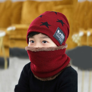 儿童冬款加厚保暖韩版针织帽儿童帽子围脖套装 Q深灰