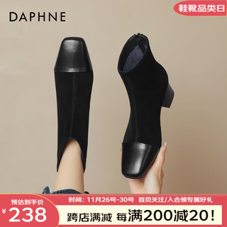 达芙妮（DAPHNE）20季时装靴百搭时尚气质短靴粗跟靴子女 黑色单里 35