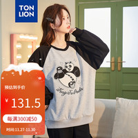 唐狮 TONLION【功夫熊猫联名】女卫衣圆领加绒拼接 黑色 L