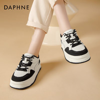 达芙妮（DAPHNE）厚底加绒板鞋女冬增高女鞋高级感休闲百搭小白鞋女 米黑色【二层牛皮】 37