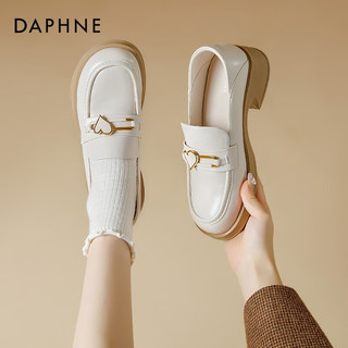 达芙妮（DAPHNE）英伦风乐福鞋女时尚休闲百搭厚底一脚蹬爱心单鞋 米杏色 39