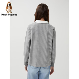 Hush Puppies暇步士女装2024春季美式休闲条纹Polo领T恤卫衣 519花灰 L