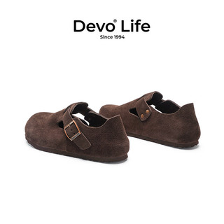 Devo LifeDevo软木鞋穆勒休闲鞋时髦男鞋 66008 深棕色反绒皮 38