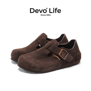 Devo LifeDevo软木鞋穆勒休闲鞋时髦男鞋 66008 深棕色反绒皮 38
