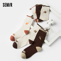 森马 Semir袜子女中筒袜温柔复古弹力针织袜透气精梳棉女生休闲袜3双装