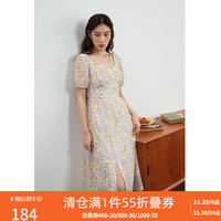 独束大码女装法式温柔碎花连衣裙女夏季微胖mm气质方领显瘦裙 浅紫花 XXXXL