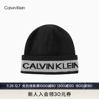 Calvin Klein 运动 女士时尚潮流条纹LOGO提花圆顶保暖棉线针织冷帽PX0116 001-黑色