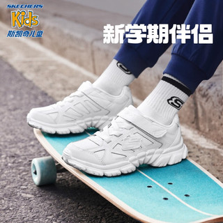 Skechers斯凯奇儿童鞋大童男鞋秋冬季6-16岁黑色鞋女童轻便休闲鞋998095L 雪白色/WHT 34