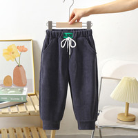 瑄妮薇秋冬儿童休闲裤男女童卫裤欧棉绒宝宝束脚裤儿童宽松单裤子 欧棉绒卫裤-藏蓝 90 身高75-85cm