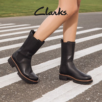 Clarks其乐女鞋秋冬复古潮流烟筒靴厚底增高瘦瘦靴牛皮马丁靴女