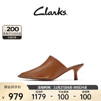 Clarks其樂女鞋雅致系列春時尚優雅復古皮鞋淑女尖頭貓跟涼拖鞋 棕褐色 261642914 36