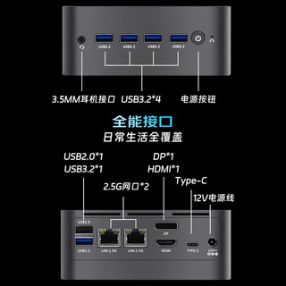 HEDY 七喜 IABOX S10 办公软路由迷你口袋台式电脑主机准系统摩登灰(N100 WIFI6 双网口2.5G Type-C一线通)