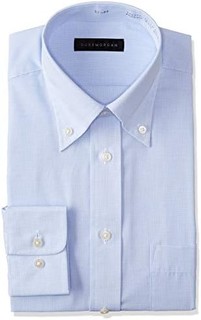 男士衬衫 商务基础款 男士纽扣领衬衫 蓝色微格花纹 长袖 从8种尺寸中选择 形态稳定加工