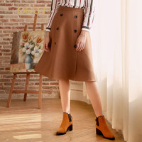 betu百图女装双排扣毛呢半身裙女冬装高腰中长款A字裙19N1811T72 驼色 S
