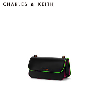 CHARLES & KEITH CHARLES&KEITHCK2-80151245时尚拼色单肩斜挎翻盖小方包女法棍包 Black黑色 S