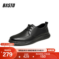 BASTO 百思图 时尚通勤圆头厚底男士商务正装皮鞋68B12CM3 黑色 40
