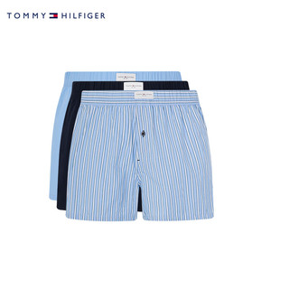 TOMMY HILFIGER23男装三条装纯棉舒适透气松紧腰四角裤平角内裤UM0UM02847 天蓝色/深蓝色/蓝色条纹0XT M