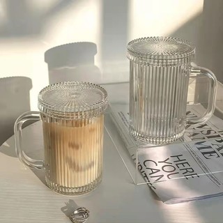 青苹果 优界ins风条纹玻璃杯带盖吸管杯简约水杯家用杯子饮料杯牛奶杯