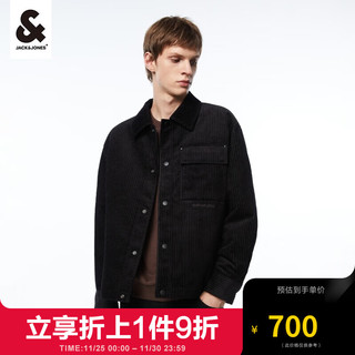 杰克·琼斯（JACK&JONES）冬商务休闲简约字母刺绣立体条纹面料夹克外套男士棉服223409022 E40黑色 180/100A/L