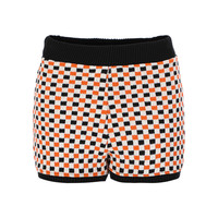 女士时髦俏皮甜美撞色格纹针织休闲短裤