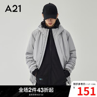 A21 保暖棉服梭织合体时尚街头经典简约连帽长袖夹棉外套男士棉服 中灰 170/84A/M