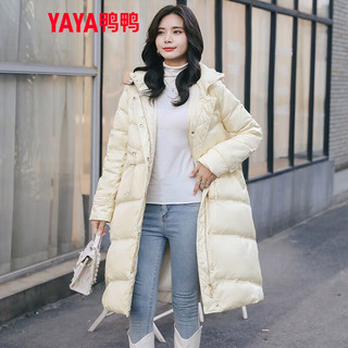 鸭鸭（YAYA）羽绒服女中长款冬季保暖宽松简约时尚外套HS 米白色-DYE36B0160（锦纶面料） 160/M