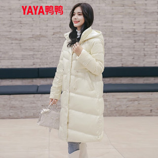 鸭鸭（YAYA）羽绒服女中长款冬季保暖宽松简约时尚外套HS 米白色-DYE36B0160（锦纶面料） 160/M