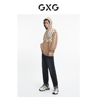 GXG 奥莱 秋季商场潮流休闲棋盘格拼接连帽卫衣