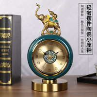 汉时(Hense)轻奢创意座钟客厅书房桌面时钟陶瓷高档家居饰品摆件HD6015 深绿陶瓷