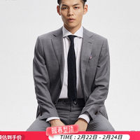 By Creations柏品高支纯羊毛商务西服套装男灰修身职业正装婚礼伴郎服结婚西装 灰色 46(170/88A)