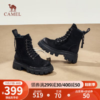 CAMEL 骆驼 时尚英伦风简约马丁靴防滑短靴厚底女靴 L23W076011黑色 34