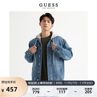 GUESS23 秋男士连帽可拆卸时尚连帽牛仔夹克外套-X3PN01D51V0 MWA-蓝色 M