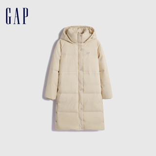 Gap 盖璞 女装秋季2023LOGO收腰发热保暖风衣式羽绒服720909外套 米色 165/88A(S)