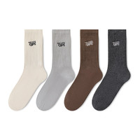 宝盖丁袜子男冬季中筒纯棉长袜秋冬男士防臭吸汗男袜日系刺绣男生长筒 卡其1+浅灰1+咖色1+深灰1