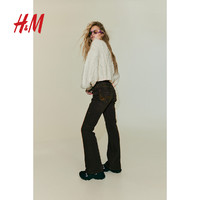 H&M HM女装牛仔裤时尚舒适微弹修身低腰喇叭长裤1183498
