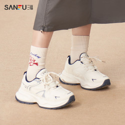 SANFU 三福 女士运动鞋新款慢跑时尚不规则线条拼色厚底百搭老爹鞋