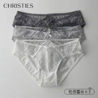 Christies 内裤女蕾丝性感女士内裤少女低腰透气夏薄款少妇抗菌裆裤头3条装