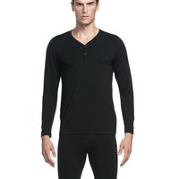 螃蟹秘密秋衣秋裤男棉质V领基础打底男士保暖内衣套装男冬季 高尔夫黑 XL