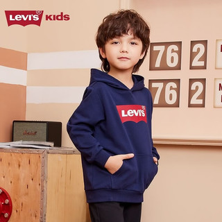 Levi's李维斯童装男女童连帽经典蝙蝠标卫衣儿童秋款纯棉舒适针织上衣 海军蓝 130/64(7)