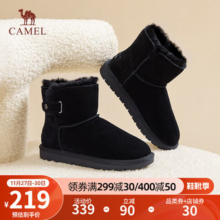 骆驼（CAMEL）加绒保暖舒适圆头棉鞋短靴百搭时尚雪地靴女 L23W275062黑色 35