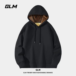 GLM 森马集团品牌连帽卫衣男冬季加绒款加厚保暖潮牌休闲男生大码外套 黑#GL纯色 L