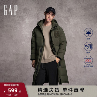 Gap 盖璞 男装冬季2023新款LOGO防风雨长款连帽羽绒服725010保暖外套