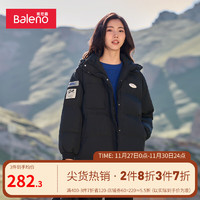 班尼路（Baleno）秋冬棉服女时尚精致章仔抽绳连帽保暖夹棉外套棉衣 111A黑色 S