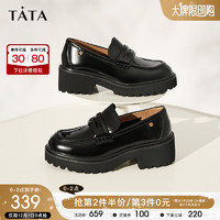 他她（TATA）商场同款一脚蹬厚底乐福鞋女复古小牛皮单鞋7RO20CA3 黑色 40