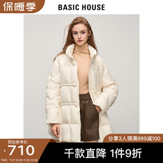 BASIC HOUSE/百家好简约格纹羽绒服保暖白鸭绒外套 米白色 S