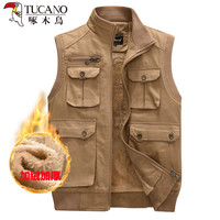啄木鸟TUCANO/啄木鳥纯棉加绒加厚无袖马甲舒适耐穿休闲外套中年户外装