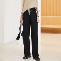 INMAN 茵曼 时尚竖坑条纹阔腿裤秋季垂感拖地裤子女纯色直筒运动女式休闲裤女